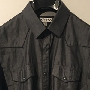 Dark Gray Express Mens Slim Fit Button Down Shirt